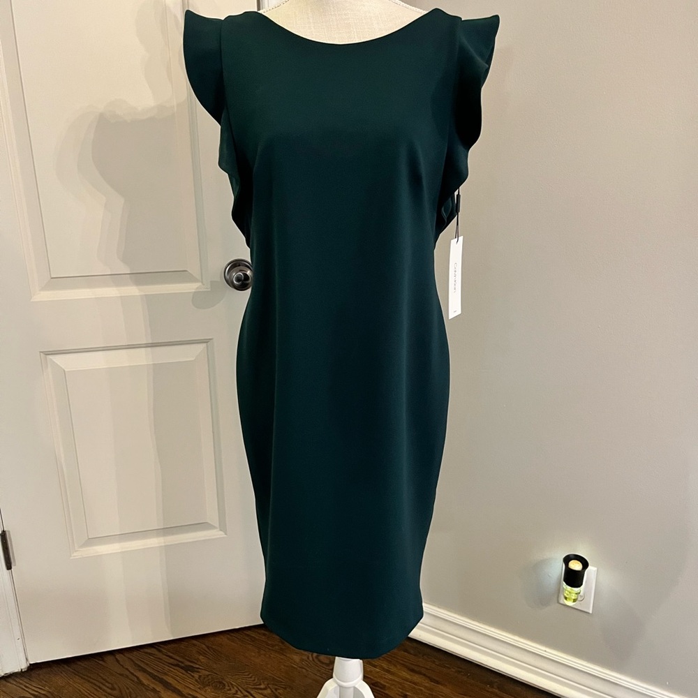 Calvin Klein emerald green sheath cocktail dress NWT